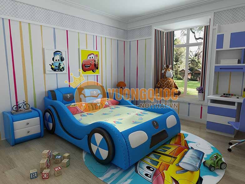 Giường ngủ cho bé bọc da cao cấp ô tô hiện đại BABYL03-2
